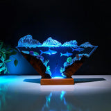 White Shark & Diver Ocean Undersea Theme Diorama Epoxy Resin Lamp, Night Light