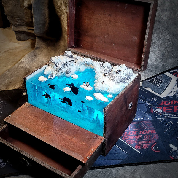 Antarctic Penguin Seal Orca Treasure Mistery Box Gift Epoxy Resin, Night Light