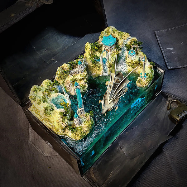 TLOTR Lord Of Rings Elves Elf Boat Castle Diorama Treasure Mistery Box Gift Epoxy Resin, Night Light