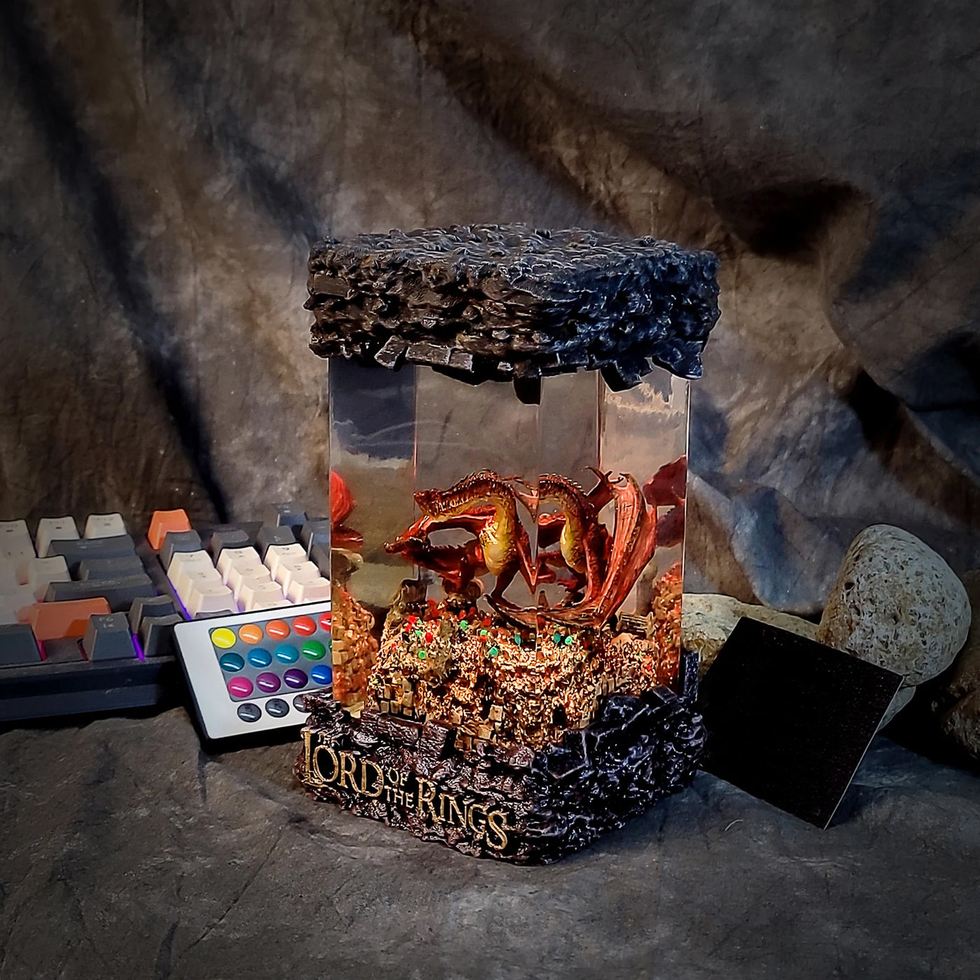 LOTR Lord Of Rings Smaug Dragon Diorama Epoxy Resin Lamp, Night Light, Wireless Lights