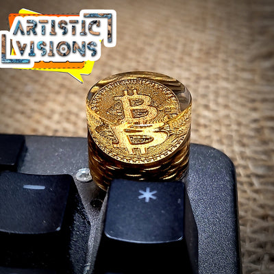 Bitcoin BTC Golden Coin Keyboard Knob Artisan Keycaps Epoxy Resin
