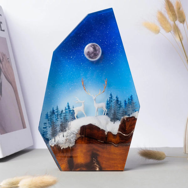 Mom/Dad and Daughter/Son Deer  Epoxy Resin Lamp, Night Light