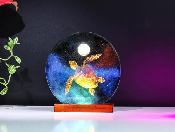 Universe Galaxy Turtle Moon Theme Diorama Epoxy Resin Lamp, Night Light
