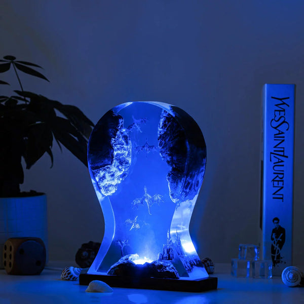 Ice Fire Wyvern Dragon Headphone Stand Epoxy Resin Lamp, Night Light