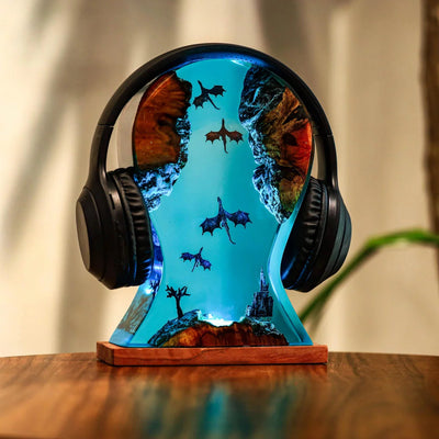 Ice Fire Wyvern Dragon Headphone Stand Epoxy Resin Lamp, Night Light