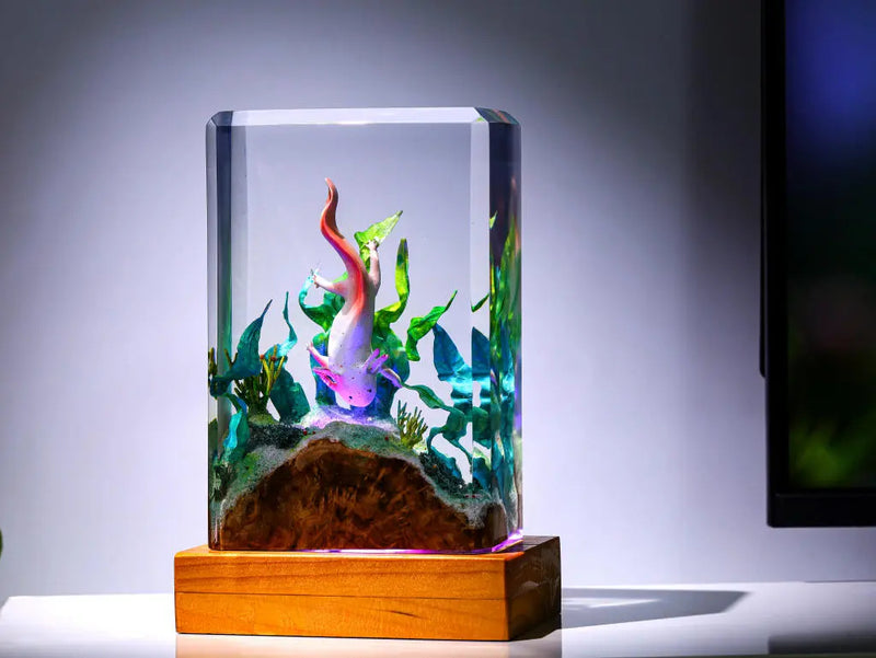 Axolotl Undersea Ocean Theme Diorama Epoxy Resin Lamp, Night Light