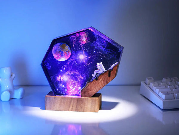 Universe Astronaut Earth Diorama Epoxy Resin Lamp, Night Light