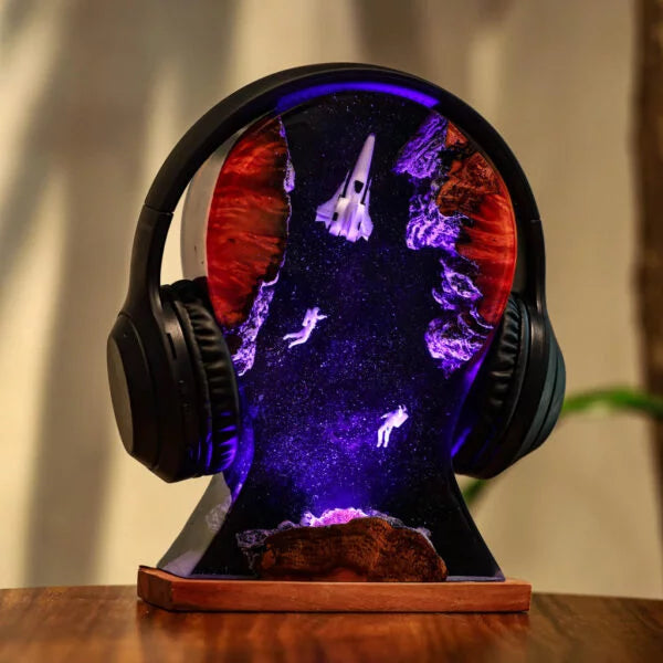 Universe Astronaut Spaceship Headphone Stand Epoxy Resin Lamp, Night Light