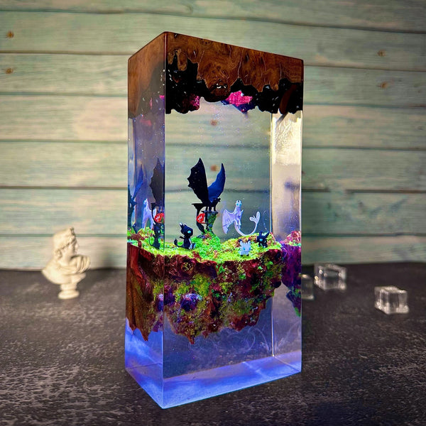 How to Train Your D Family Toothless and Light Fury Epoxy Resin Lamp, Night Light