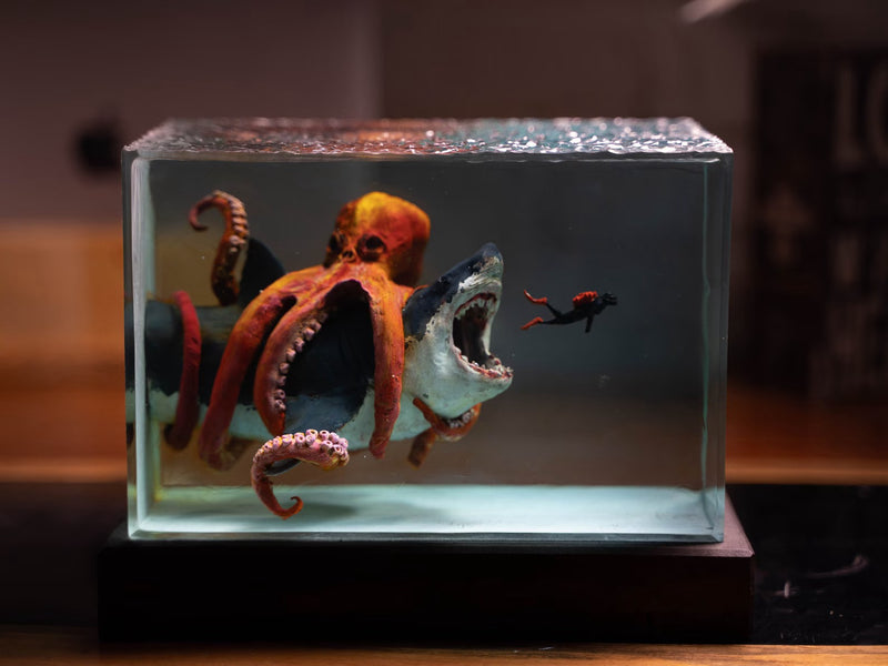 Meg 2 Giant Octopus Diver Epoxy Resin Lamp, Night Light