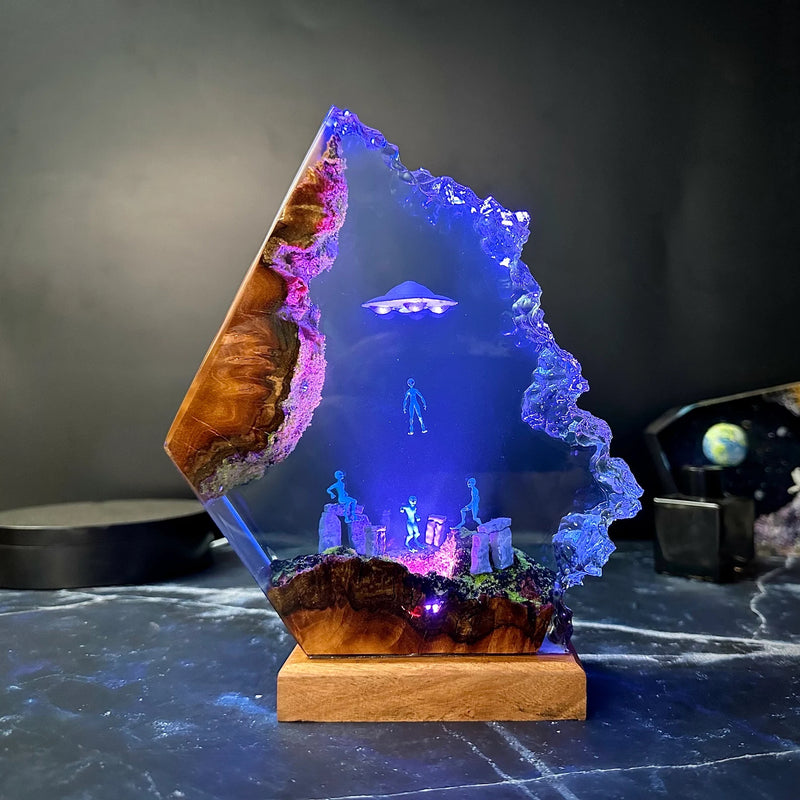 Aliens Stonehenge UFO Epoxy Resin Lamp, Night Light