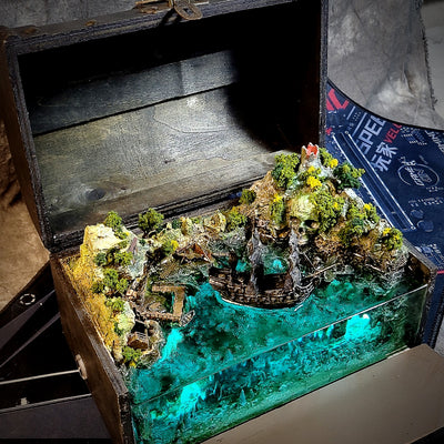 Pirates Of The Caribbean Black Pearl Pirate Ship Treasure Mistery Box Gift Epoxy Resin, Night Light