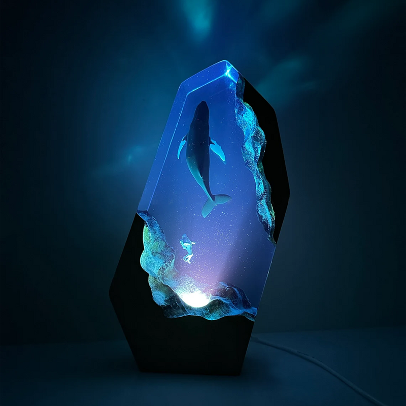 Humpback Whale & Astronaut In Space - Epoxy Resin Lamp