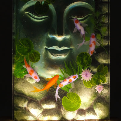 Buddha Sculpture Embodies With Koi Fish And Water Lily 3D Painting - High Quality Epoxy Resin Lamp